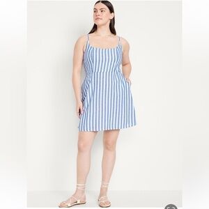 NWT Old Navy Fit and Flare Cami Mini Dress Blue and White Stripe 4X